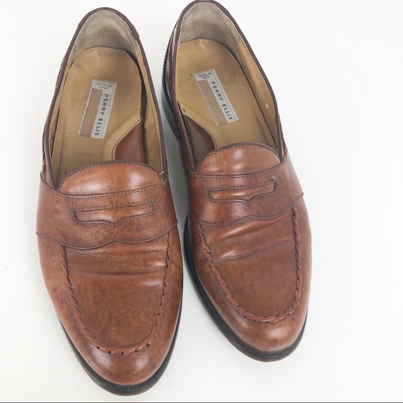 Perry Ellis Brown Leather Penny Loafers 8 Italian main image 5